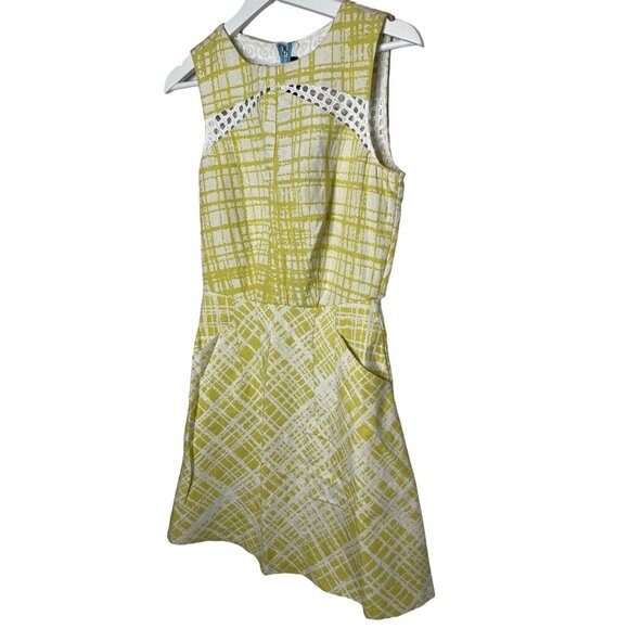 Walter Baker Women’s XS Yellow White Plaid Fit & Flare Sleeveless Dress - Picture 4 of 13